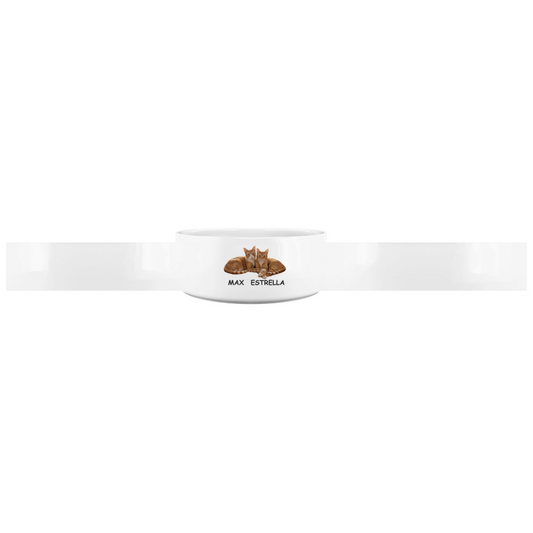 Technical view of the ceramic pet bowl illustrating the wide wraparound print area. A high-quality, personalized gift for the proud parent that showcases bespoke art across most of the exterior.