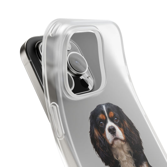 Transparent Phone case for iPhone 16 Pro Max showing how flexible the case is. We will design something unique portraying your fur baby.