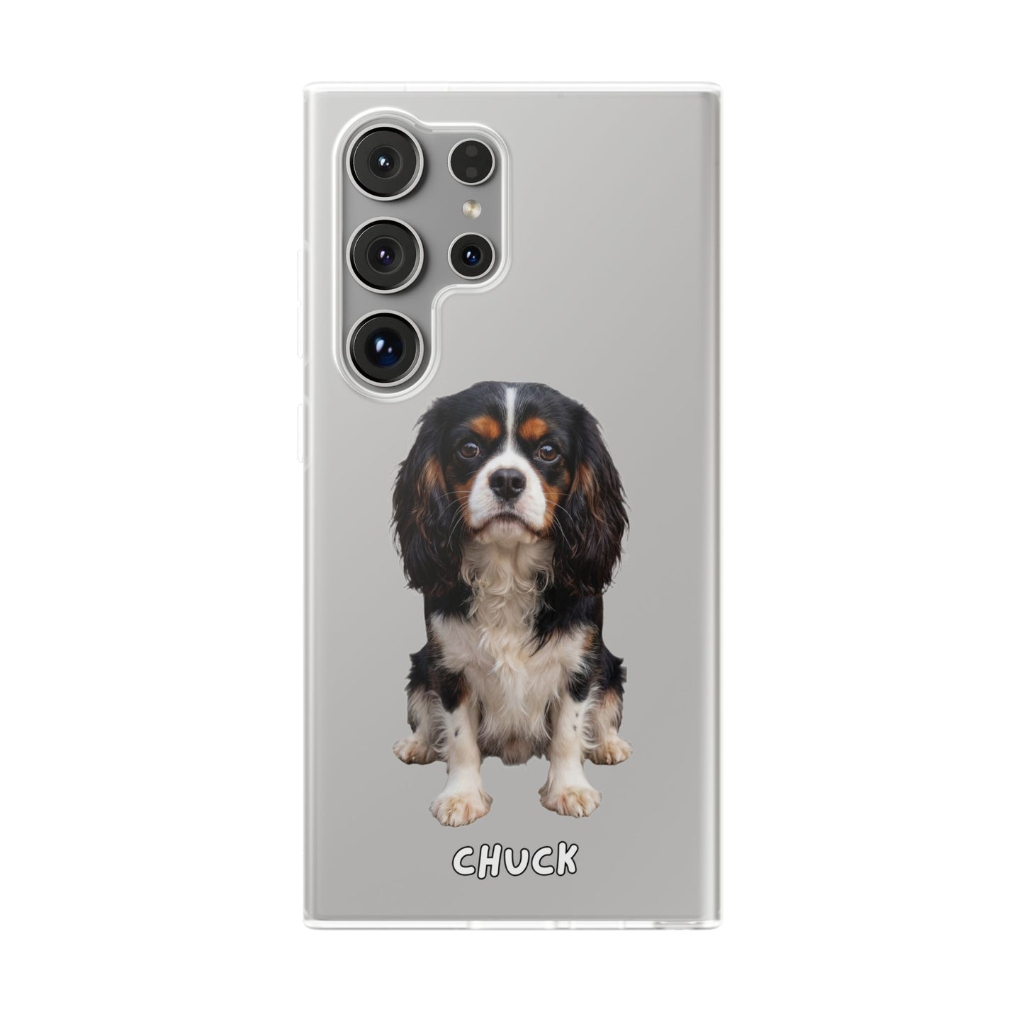 Phone case for Samsung Galaxy S24  Ultra with a dog illustration and name 'Chuck.' We design unique scenes for you and your non-human family.