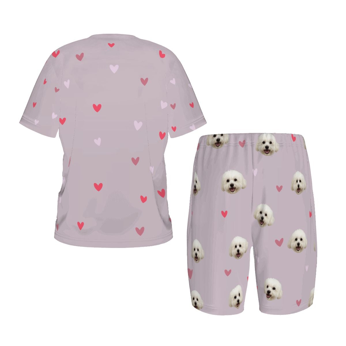 Rear view of the custom-printed pajama set layout. Every inch, including the background color, is a bespoke design brought to life for the devoted parent and their cherished pet.