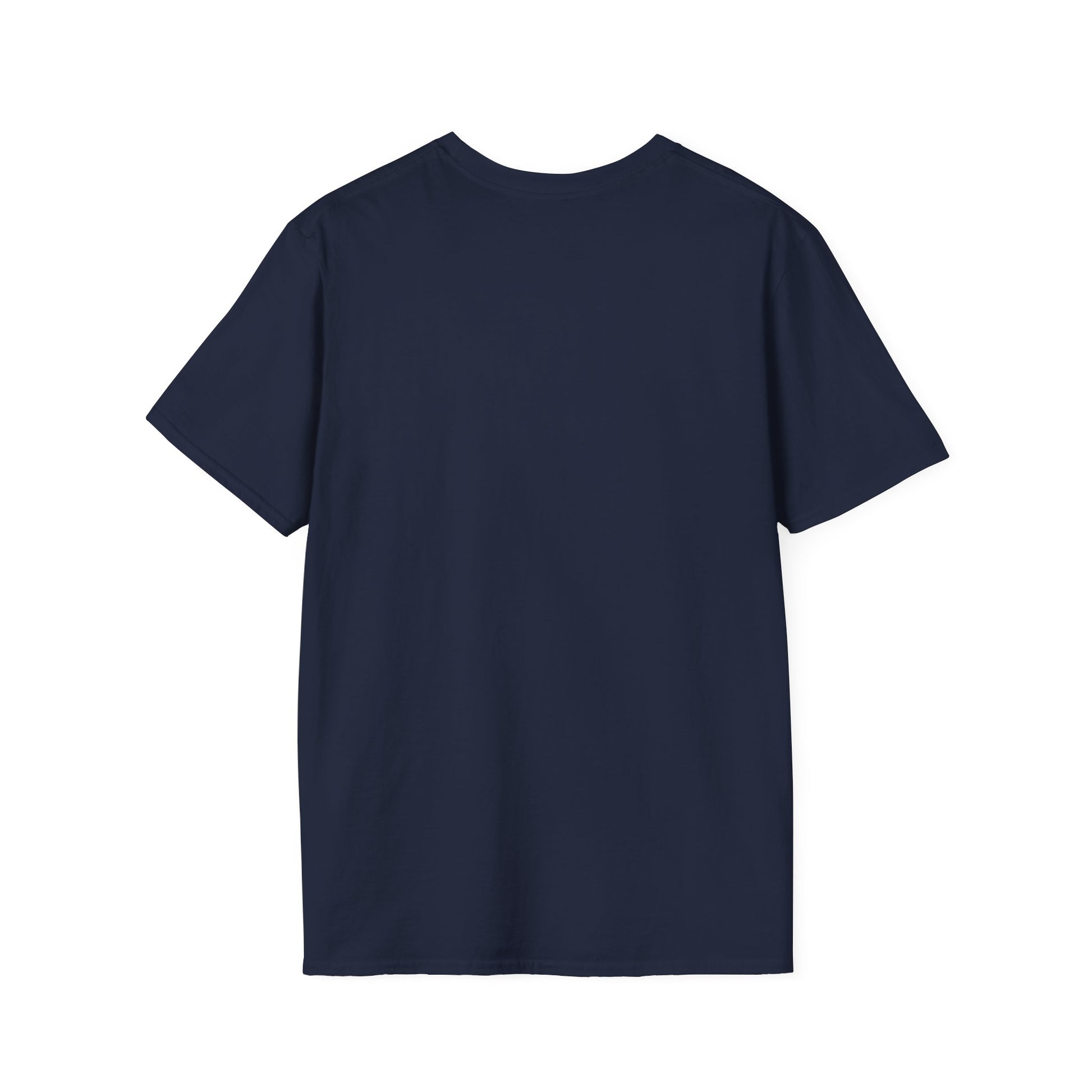 Rear view of the navy blue unisex regular t-shirt. A high-quality base for your bespoke pet art, available in sizes S to 3XL for every devoted parent.